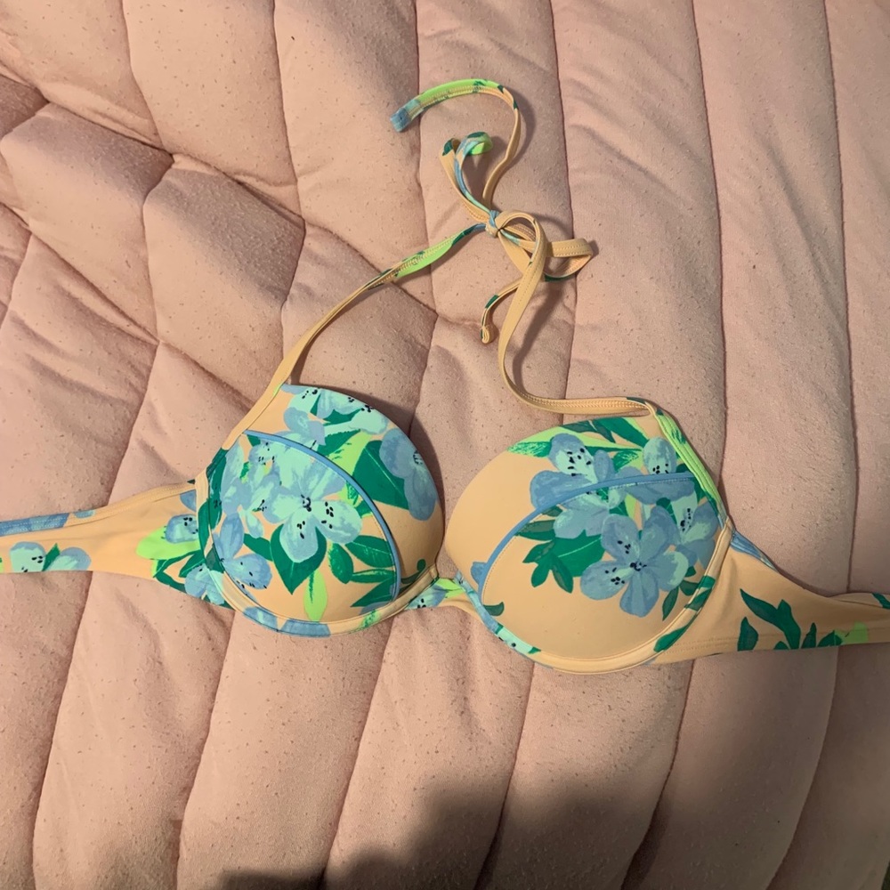 Peach and floral aerie bikini top